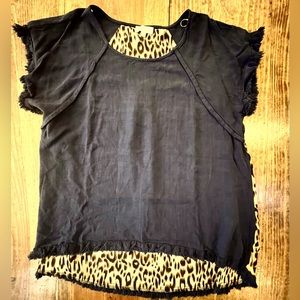 Umgee Navy Front Top With Leopard Print Back 2XL